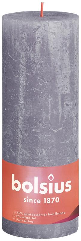 Frosted lavender Bolsius Rustiekkaars Shine 190/68 candle, showcasing the textured surface and elegant design.