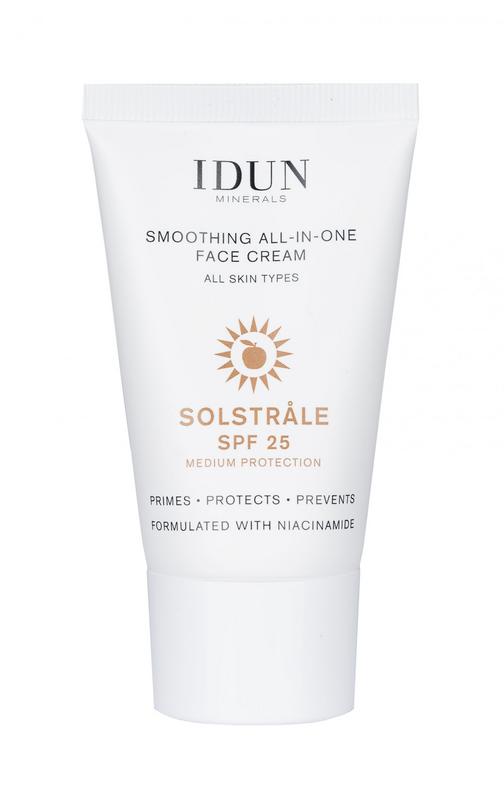 Idun Minerals primer and face cream with SPF25 in a 30ml tube, providing skincare and sun protection.