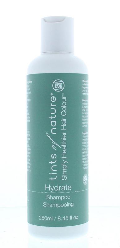 Tints Of Nature Hydrate Shampoo 250ml, natural hair care product with gentle cleansing and moisturizing properties.