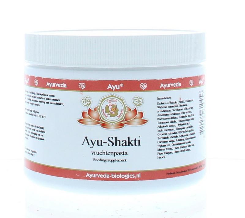 Ayurveda BR Ayu Shakti Biovita Jeewan herbal supplement in 500g jar, featuring traditional kruidenpreparaten ingredients.