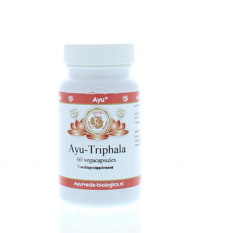 Ayurveda BR Triphala herbal capsules in a bottle, natural vegetarian supplement for digestion and wellness.