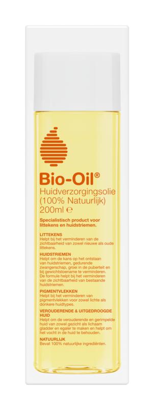 Bio Oil huidverzorgingsolie 100% natuurlijk in een 200 ml fles, geschikt voor lichaamsverzorging, met natuurlijke ingrediënten.