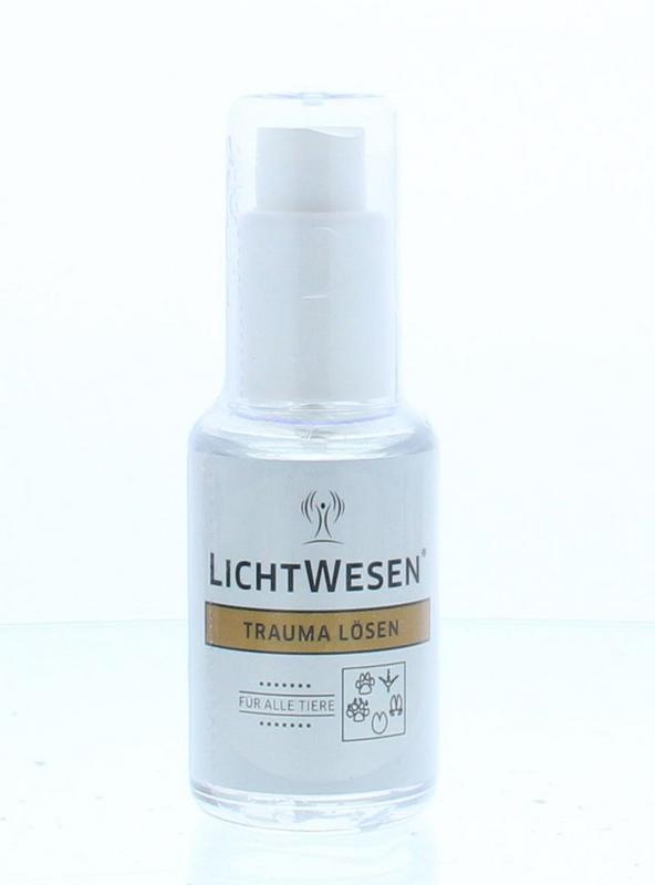 Lichtwesen Trauma oplossen voor dieren, 30ml spiritualiteitsproduct with a dropper bottle and calming label design.