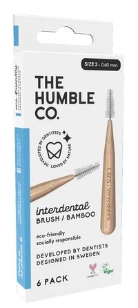 Blue The Humble Co interdental brush 0.60 mm for effective cleaning, shown in a pack of six interdental cleaning tools.