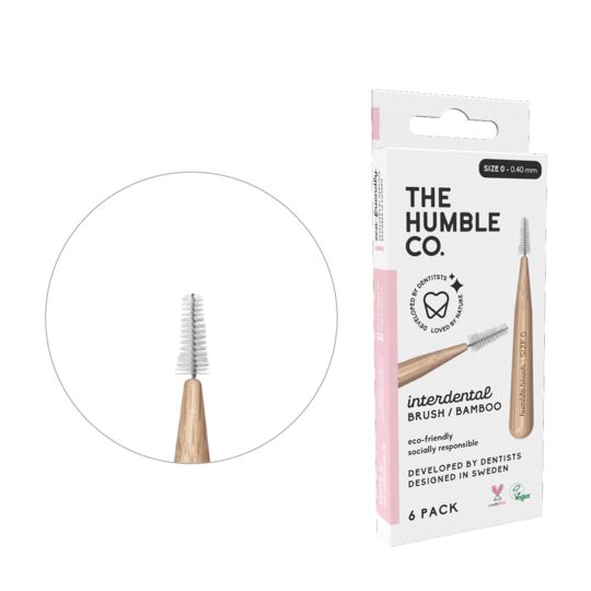 The Humble Co interdental toothbrushes 0.40 mm in pink, set of 6, designed for effective cleaning between teeth.