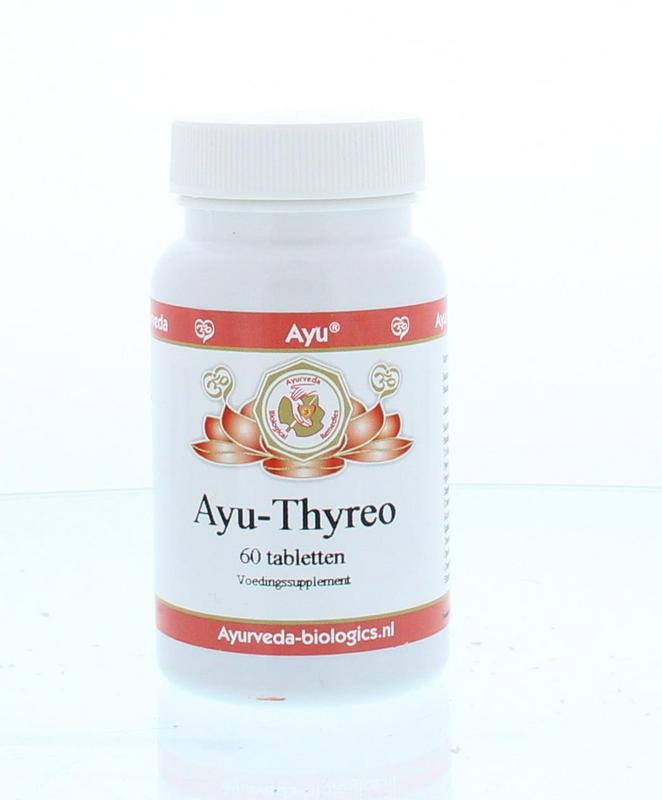 Ayurveda BR Thyreo herbal supplement tablets in a blister pack, natural ingredients for thyroid support, Kruidenpreparaten.
