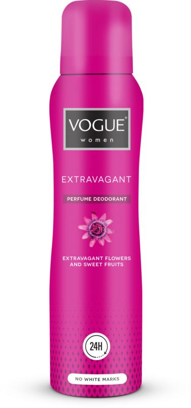 Vogue Parfum deodorant spray bottle with 150ml capacity, featuring elegant packaging and stylish design.