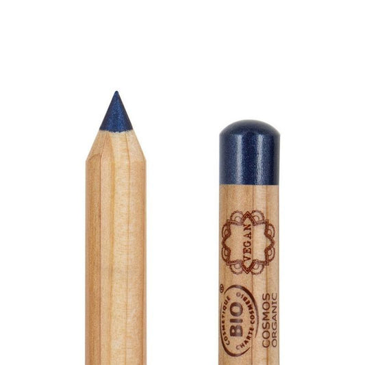 Boho green makeup blue eyeliner oogpotlood 05 blauw, natural look makeup product, close-up of the blue eyeliner pencil.