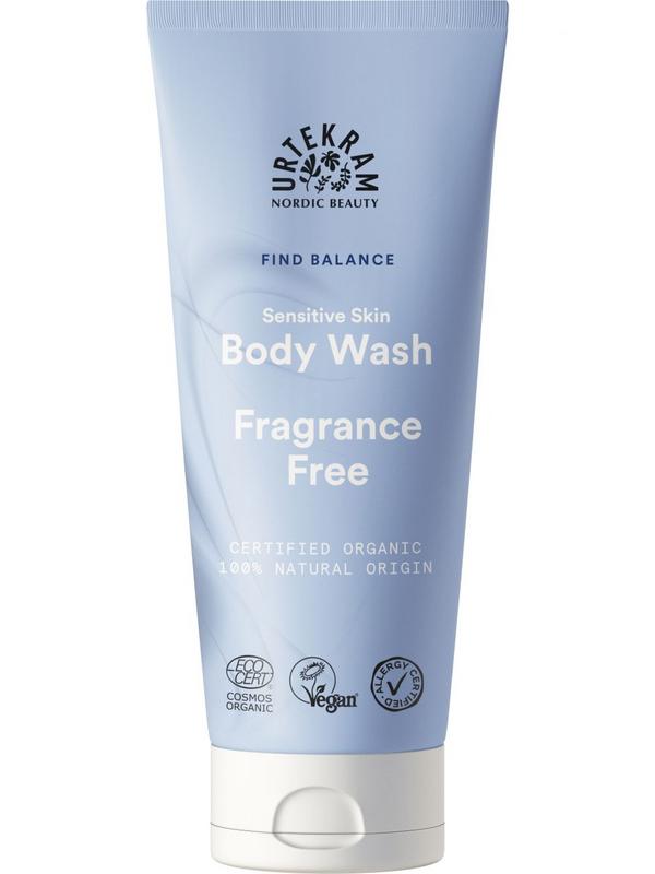 Urtekram Find Balance bodywash for sensitive skin in a 200ml bottle, gentle and nourishing body care product.