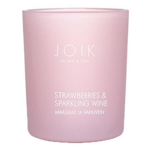 Joik Organics strawberry and sparkling wine vegan scented candle in a 150g jar, perfect for a cozy ambiance.