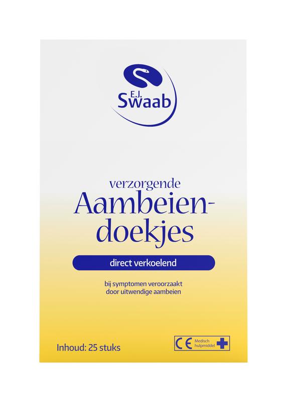 Dr. Swaab Aambeiendoekjes for hemorrhoids, 25-pack, showing soft, soothing pads designed for comfort and relief.