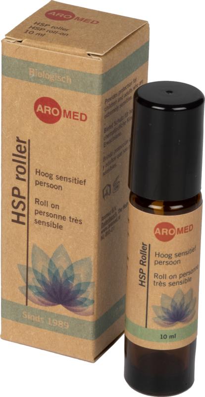 Aromed Lotus HSP spiritual roller bottle with 10ml of aromatic oil, featuring a sleek design and white cap on a plain background.