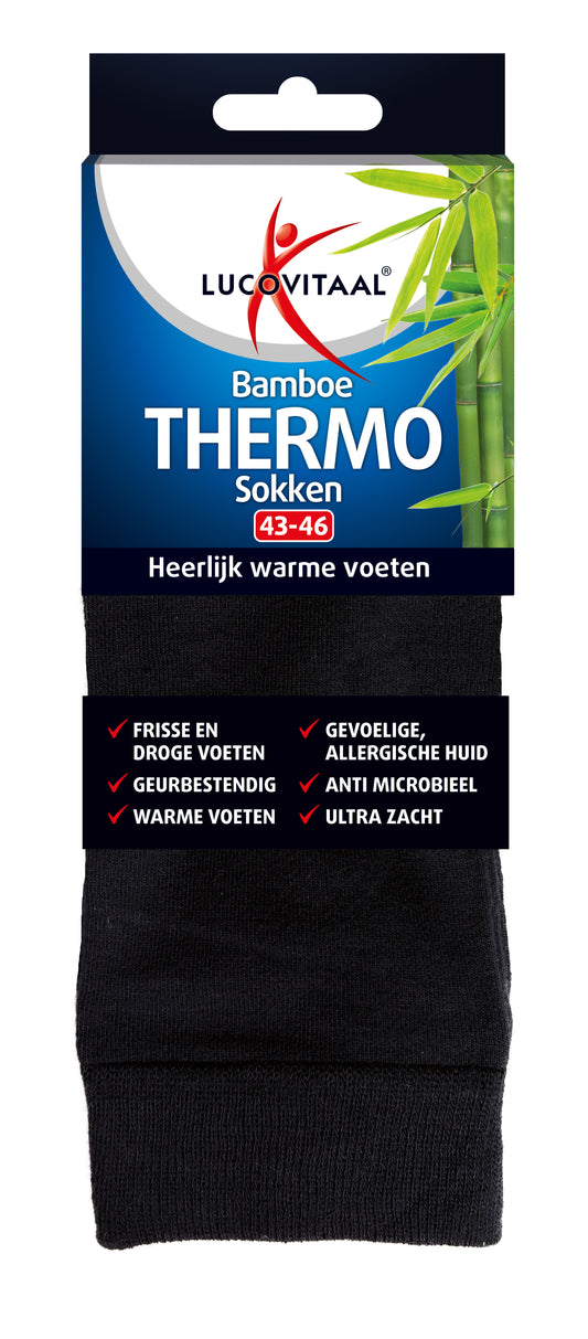 Lucovitaal bamboo thermal socks in size 43-46, showing a close-up of the soft, warm fabric and comfortable fit.