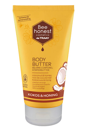 Traay Bee Honest kokos en honing bodybutter in 150ml container, smooth and nourishing body lotion for healthy skin.
