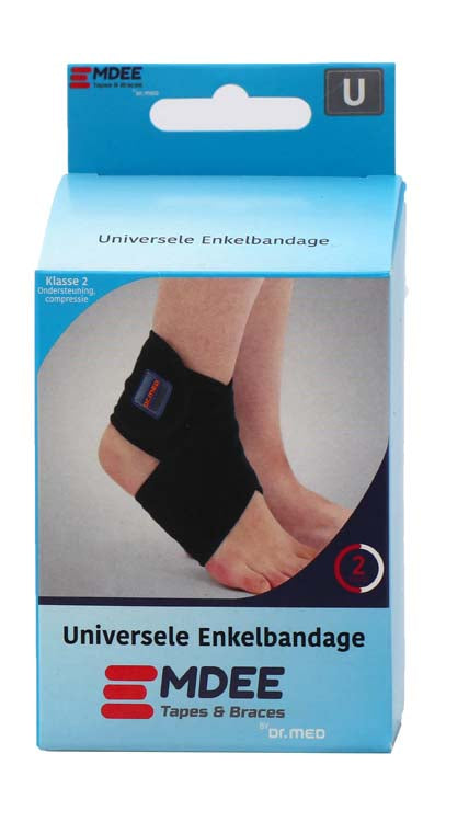 Black Emdee Enkel supportband for ankle support, shown in the image with a snug fit and adjustable closure.