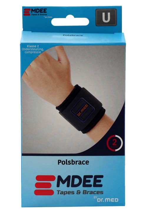 Blue Emdee bandage support strap, shown in a close-up image, designed for wrist or joint support.
