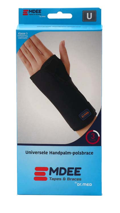 Emdee Pols dubbel support zwart bandage for wrist stabilization, single piece, with adjustable straps and padded design.