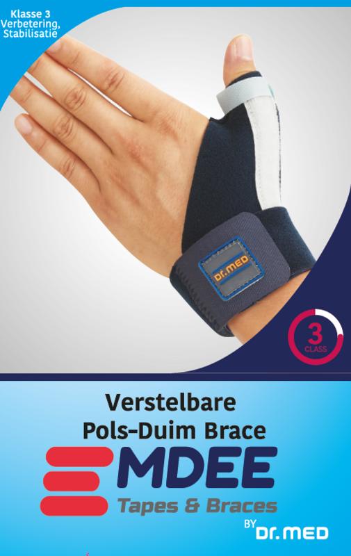 Emdee duimbrace with splint for thumb support, 1 piece, adjustable brace for thumb stability and pain relief.