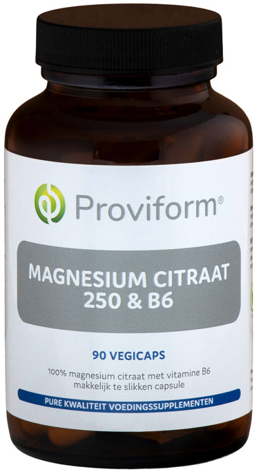 Proviform Magnesium Citraat and B6 vegetarian capsules in a bottle, dietary supplement for mineral support.