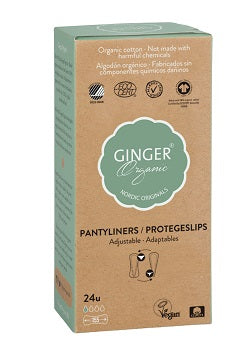 Ginger Organic flexible inlegkruisjes for women, pack of 24, soft and breathable feminine hygiene pads.