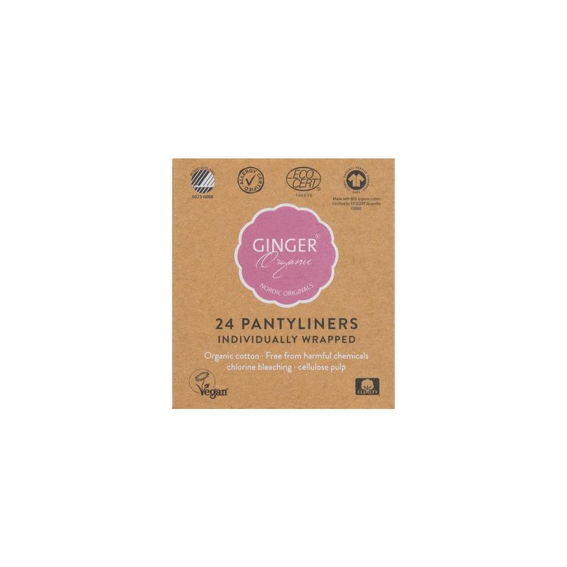 Ginger Organic inlegkruisjes, individual packaging, for women, soft and breathable feminine hygiene product in a box of 24.