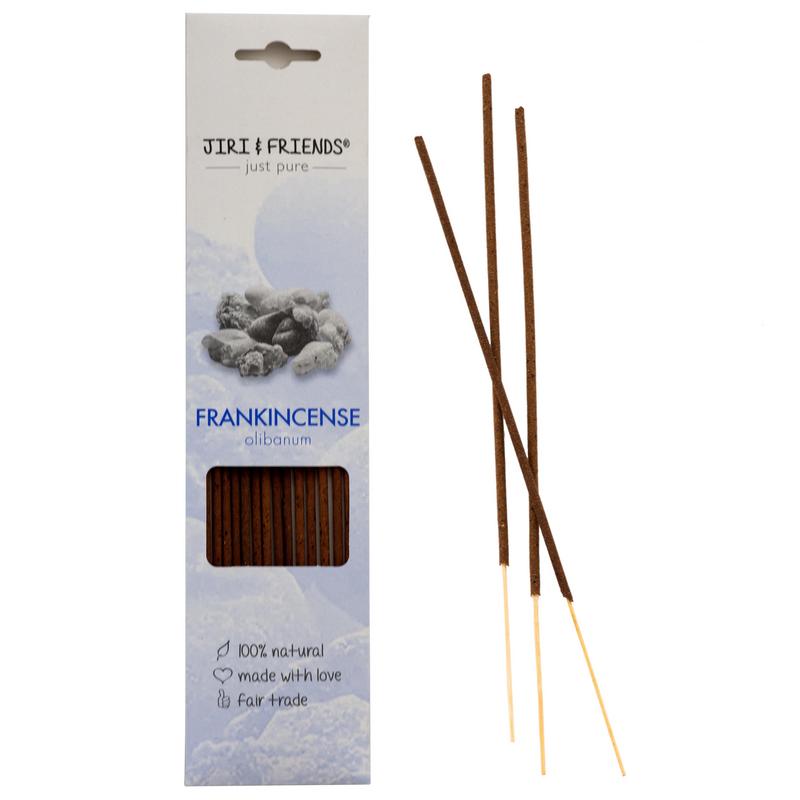 Jiri & Friends frankincense incense sticks, set of 15, displayed in a box with natural packaging for aromatic burning.