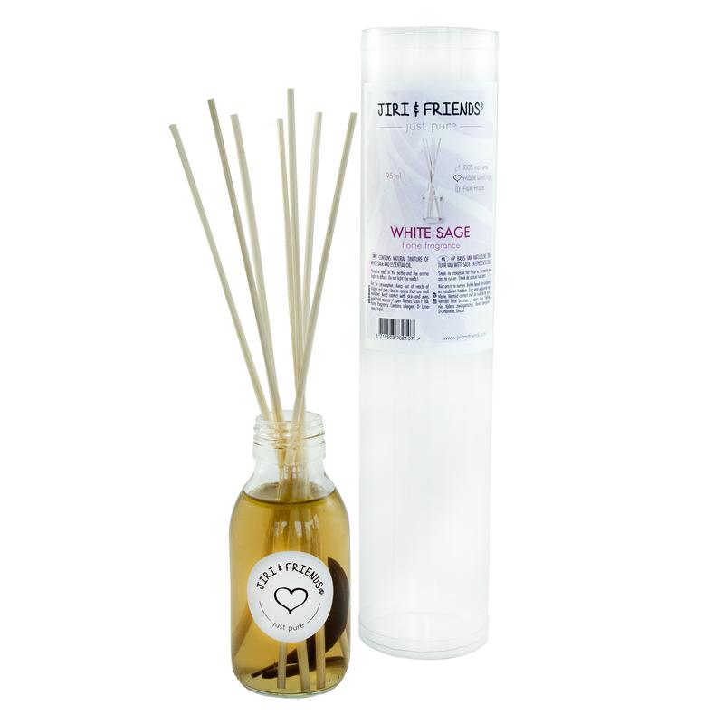 Jiri & Friends white sage home fragrance bottle with sleek design, ideal for adding fresh scent to household spaces.