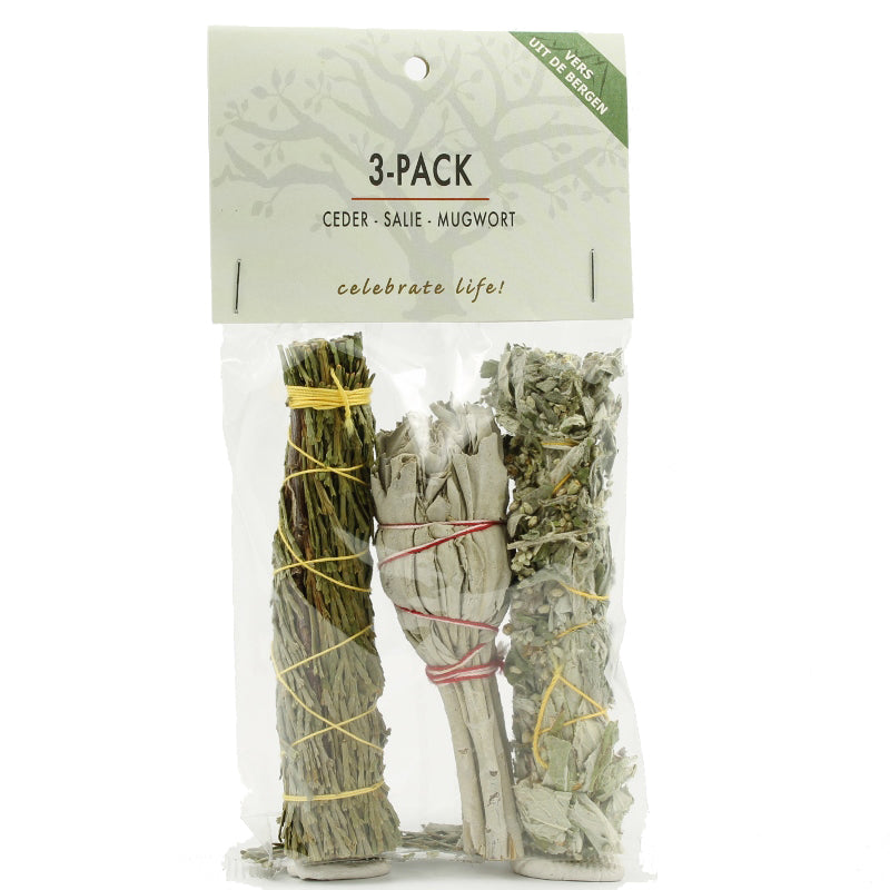 Volatile Smudge 3-pack with white sage, cedar, and mugwort, natural scent diffusers for aromatic home use