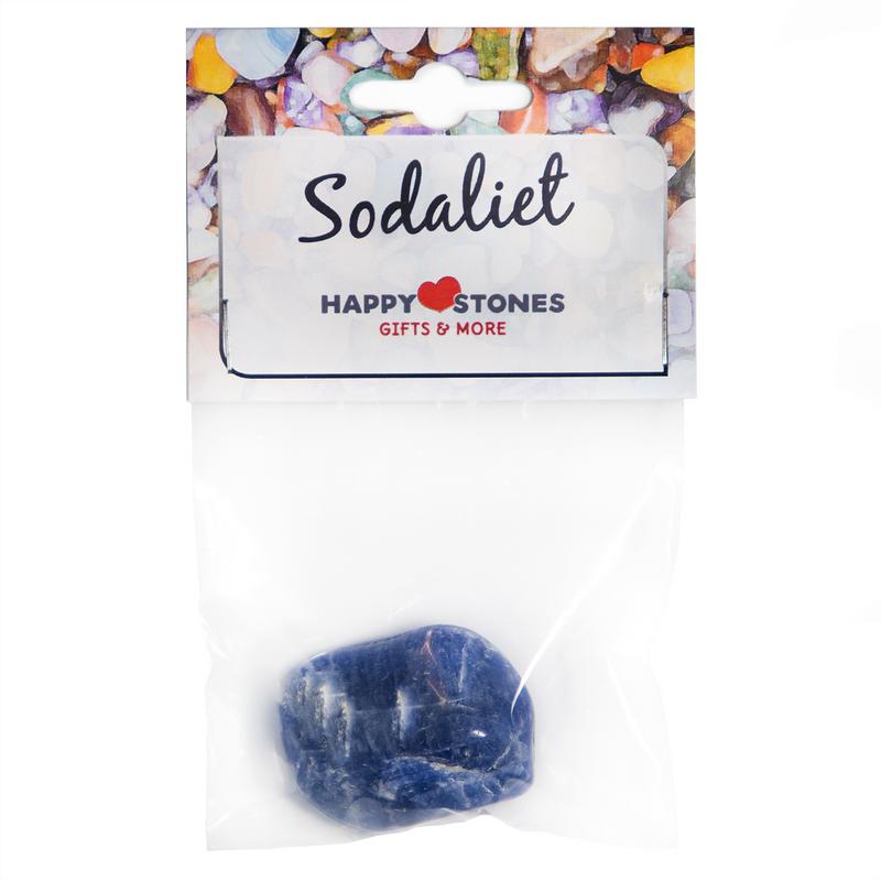Happy Stones sodalite stone, a smooth, polished gemstone, displayed in a single piece on a neutral background.