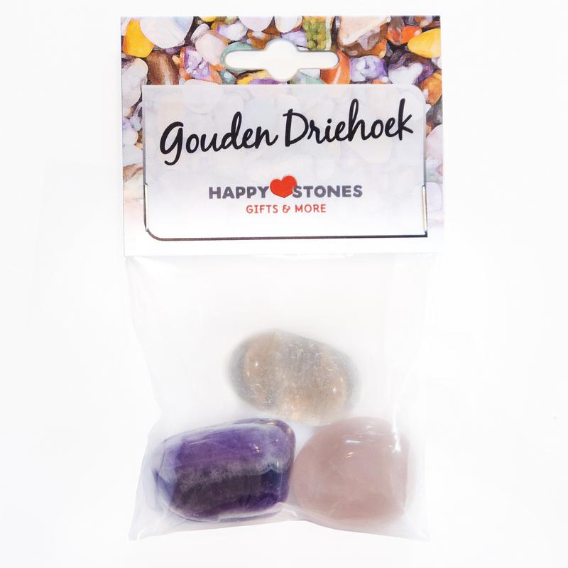 Happy Stones gouden driehoek stenen, set of 3, natural golden-colored decorative stones for crafts and home decor.