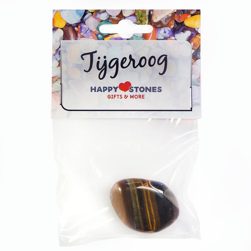 Two Happy Stones Tijgeroog gemstone stones with polished, smooth surfaces, showcasing their natural brown and golden hues.
