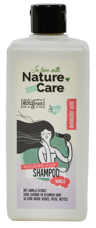 Nature Care Shampoo for colored hair, 500ml, with nourishing ingredients, in a sleek bottle, designed to protect and enhance hair color.