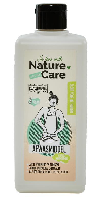 Nature Care citrus and cucumber dish soap in a 500ml bottle, natural dishwashing liquid with fresh citrus and cucumber scent.