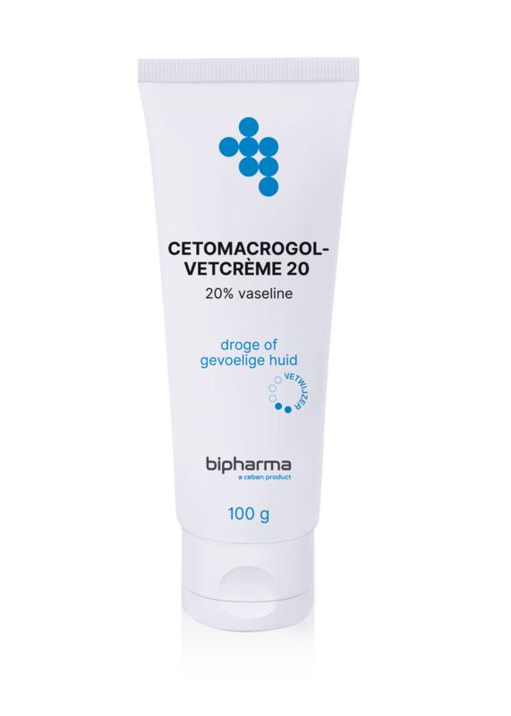 Bipharma Cetomacrogol-vetcreme 20g tube, moisturizing body care product, creamy texture, suitable for skin hydration and protection