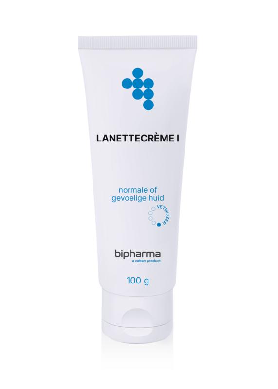Bipharma Lanettecreme in a 100g tube, a body care product with creamy texture, shown in the image.