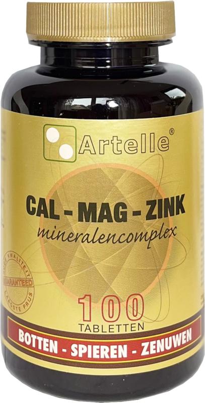 Artelle Calcium, Magnesium, Zinc mineral supplement tablets in a bottle, dietary supplement for bone and mineral health