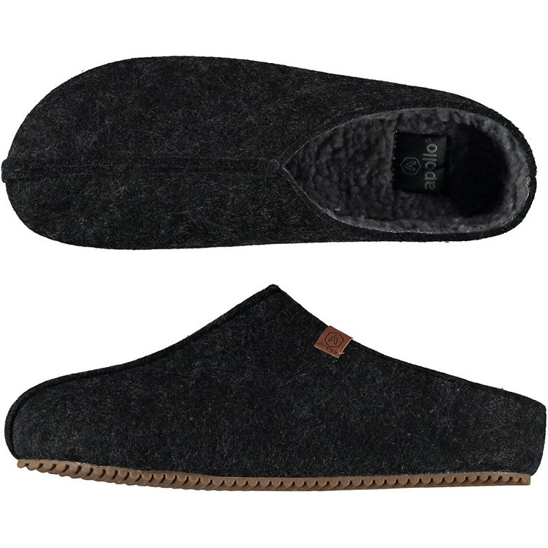 Apollo brand Zweedse slof slippers in antraciet color, size 41/42, showing the cozy, slip-on design and soft fabric.