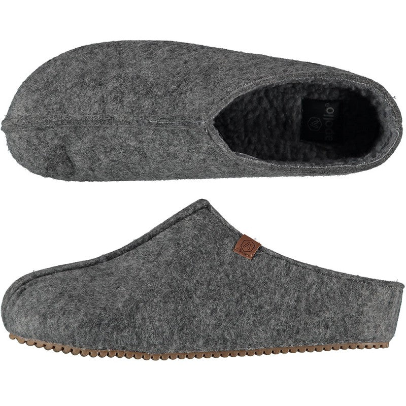 Apollo Zweedse slof in grijs, maat 45/46, showing cozy slippers with soft fabric and slip-on design.