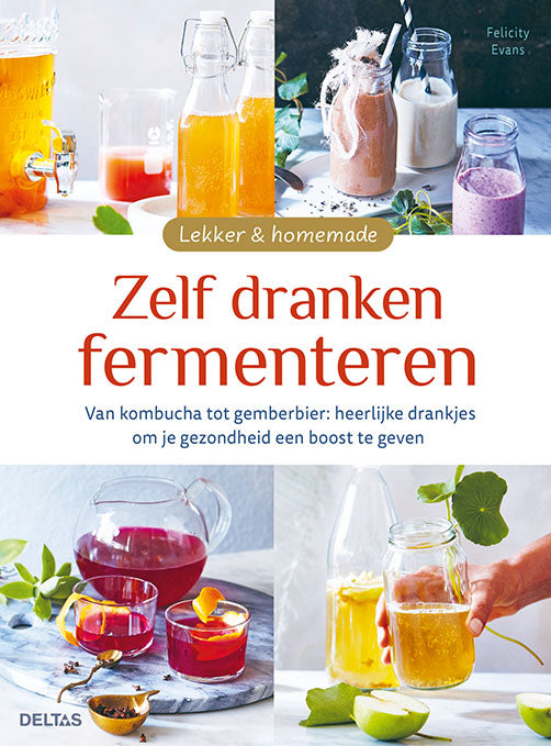 Deltas Zelf Dranken Fermenteren book cover showing title and illustrations related to home brewing and fermentation techniques.