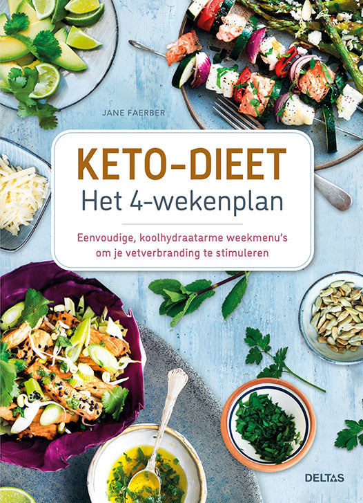 Deltas Keto Dieet 4-weken plan boek showing a hardcover with title and Deltas branding on the cover.