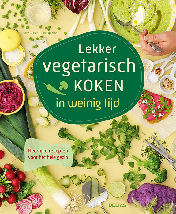 Deltas Lekker Vegetarisch Koken 1.00 cookbook by Deltas, featuring colorful vegetarian recipes and cooking tips.