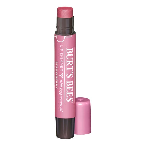 Burt's Bees BB Lip Shimmer in Strawberry, 2.55 grams, moisturizing lip care with a glossy, tinted finish.