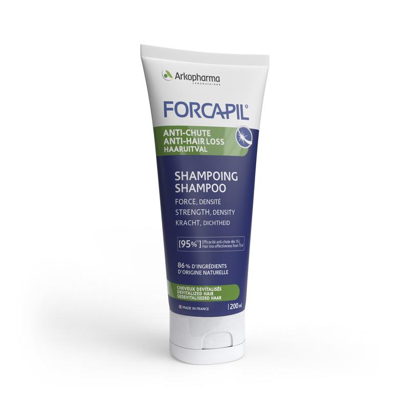 Forcapil shampoo for hair loss, 200ml, nourishing hair care product with natural ingredients for strengthening hair.