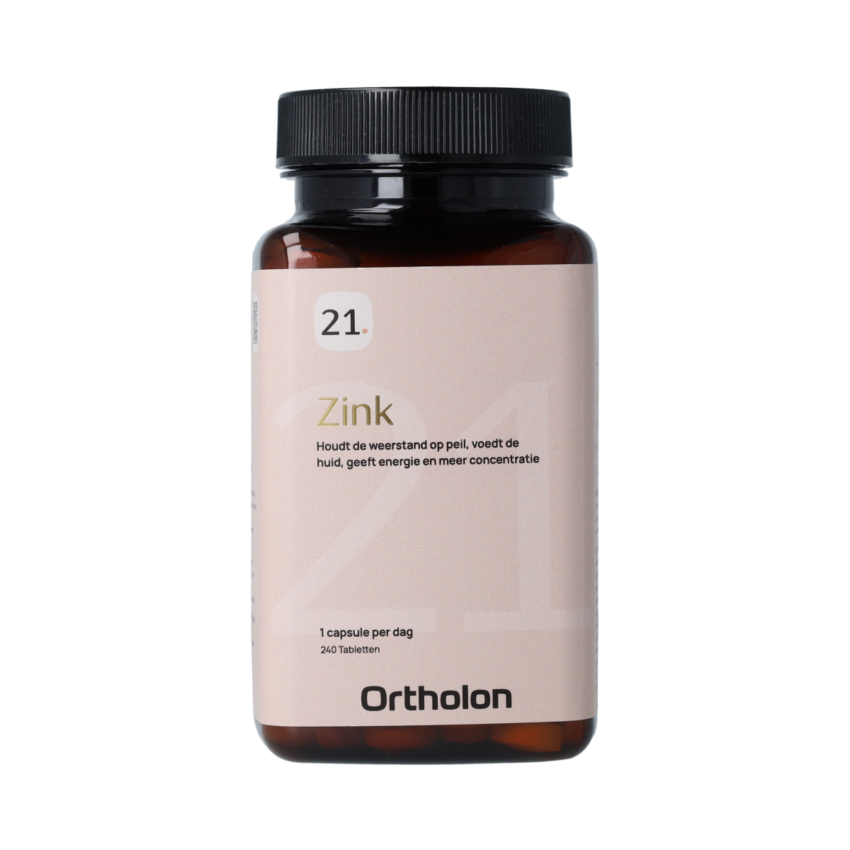 Ortholon Zink 240mg mineral supplement tablets shown in blister pack, dietary zinc mineralen enkel supplement for health support