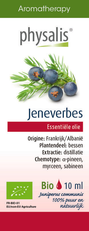 Physalis bio jeneverbes herbal preparation in 10ml bottle, featuring fresh juniper berries for natural herbal use.