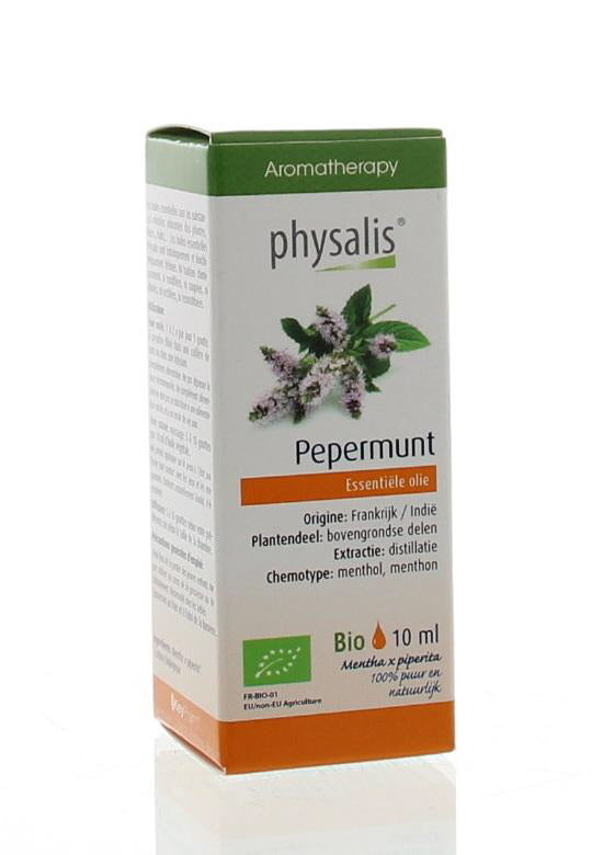 Physalis Pepermunt bio herbal preparation in 10ml bottle, featuring fresh mint leaves and natural ingredients.