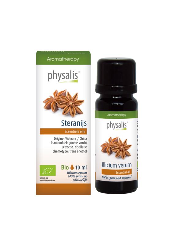 Physalis bio Steranijs herbal extract in 10ml bottle, aromatic spice used in cooking and baking, from Physalis brand.