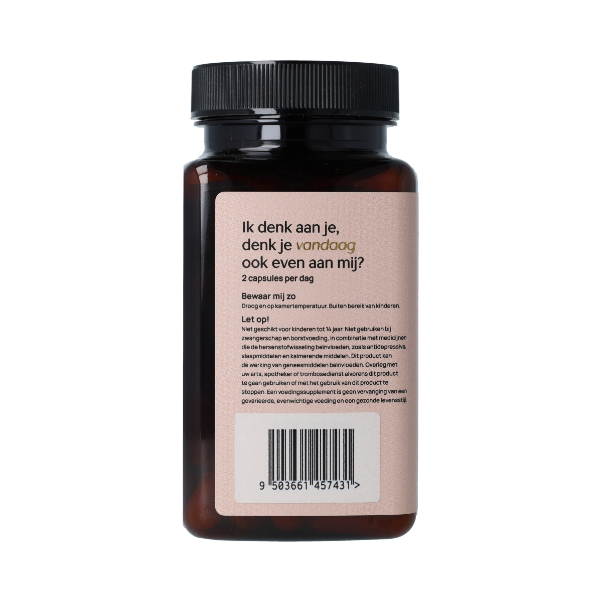 Ortholon Brain Mood capsules, herbal supplement for mood support, in a white bottle with label and capsules visible.