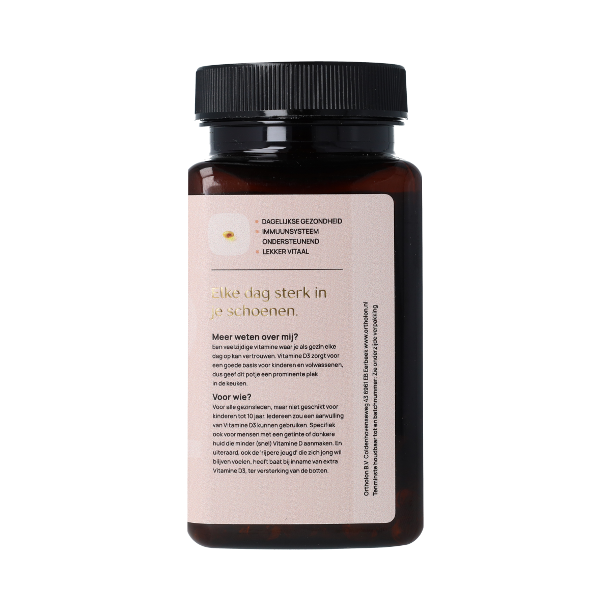 Ortholon Vitamin D3 softgels in bottle, 25mcg dosage, 300 count, supplement for bone health and immune support.