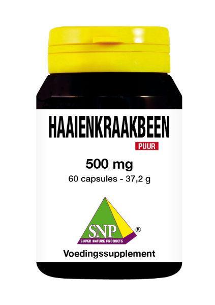 SNP Haaienkraakbeen 500mg puur mineralen capsules, 60-count, showing the supplement bottle and label.